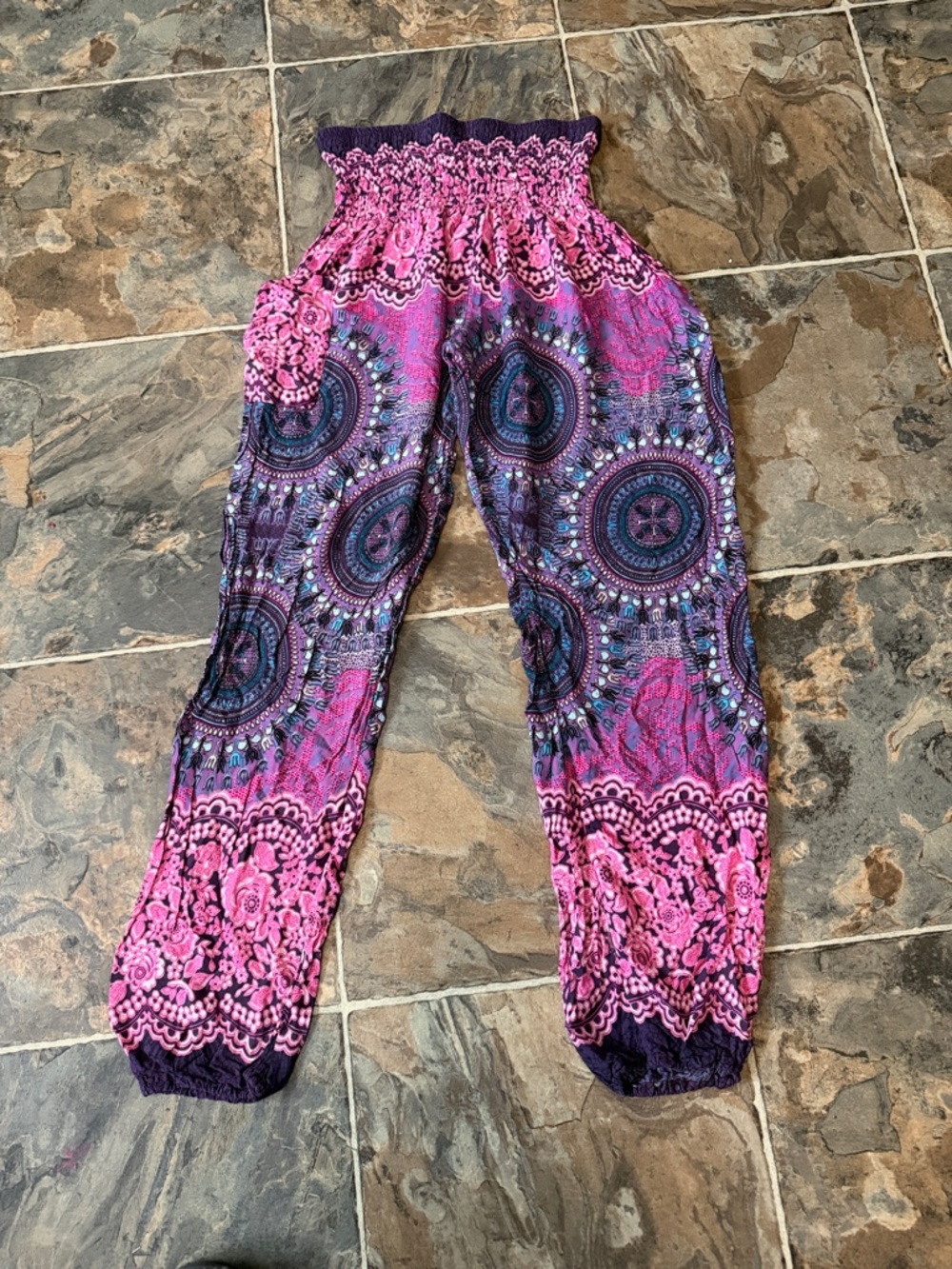 Women's Pink & Purple Printed Elastic Waist Harem Pants